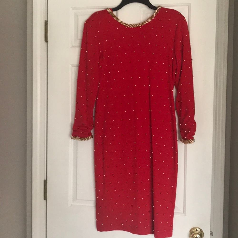 Vintage red knit beaded dress